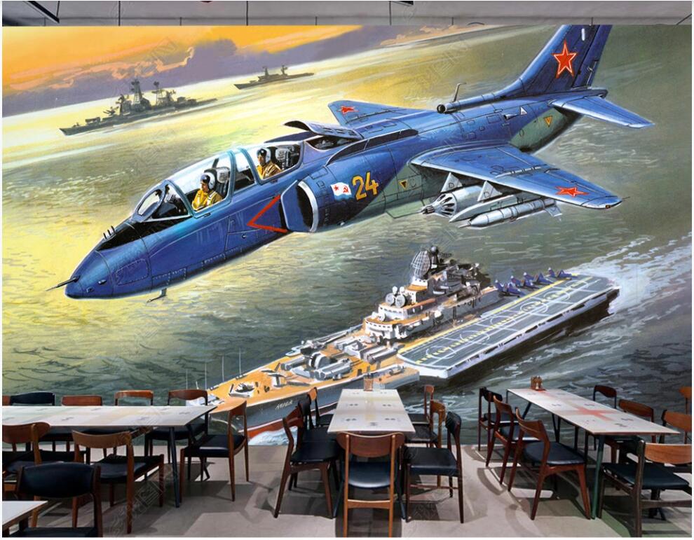 

3d photo wallpaper custom mural Vintage hand-painted oil painting bomber aircraft carrier decor wallpaper for walls 3 d in the living room, Non-woven wallpaper