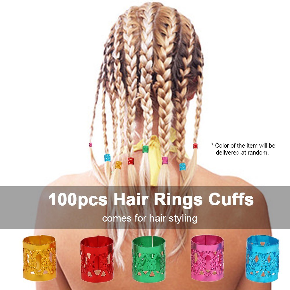 

100pcs Dreadlocks Hair Accessories Hair Rings Cuffs Metal Hair Braiding Beads Aluminum Jewelry Decoration Hoops for Braids Random