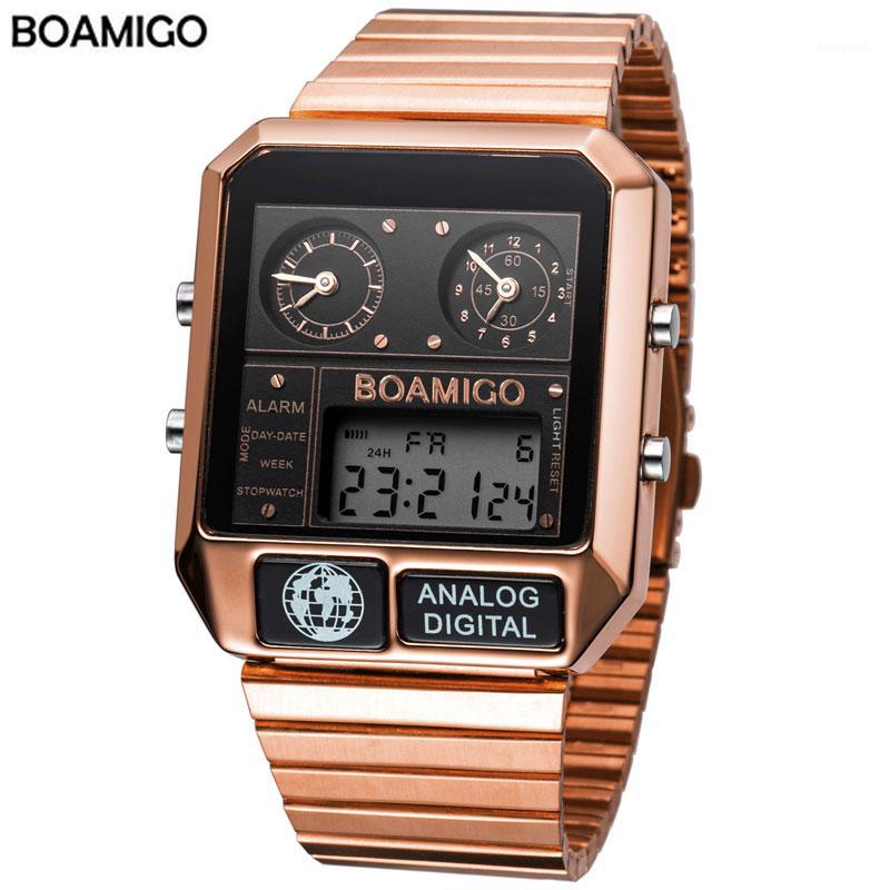 

Wristwatches BOAMIGO Top Men Sports Watches Man Fashion Digital Analog LED Square Quartz Relogio Masculino1, Silver white