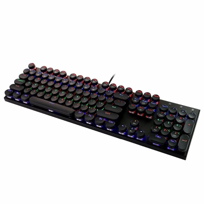 

K350S Retro Round Keycap LED Backlit USB Wired Mechanical Gaming Keyboard with Blue Switches,104 Keys No Conflict