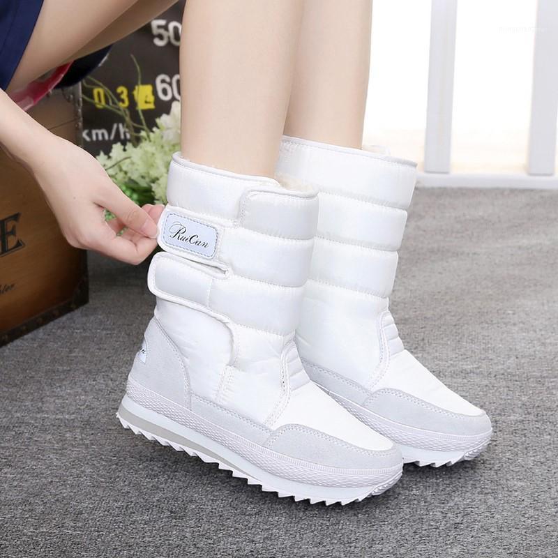 

Snow boots women shoes 2020 hook & loop mid-calf women winter boots round toe solid warm plush shoes woman zapatos de mujer1, Black
