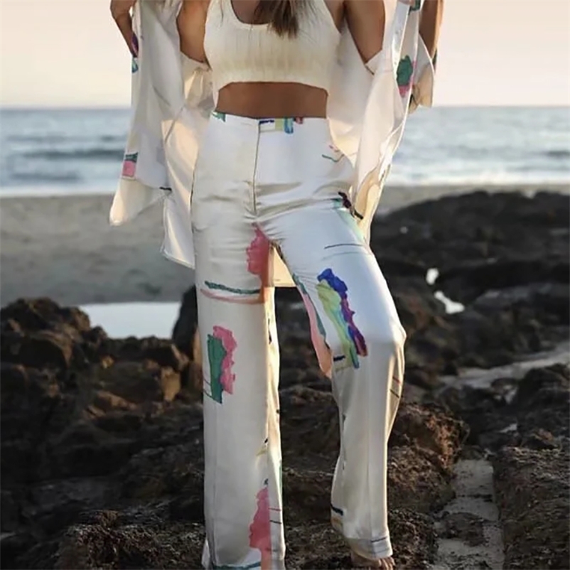

Fashion women satin straight pants summer beach elegant ladies loose pant party female colorful boho trousers girls chic 201228, Multi