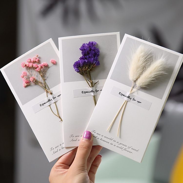 Flowers Greeting Cards Gypsophila Dried flowers Handwritten Blessing Greeting Card Birthday Gift Card Wedding Invitations WB3424 K260318-image-1098003055