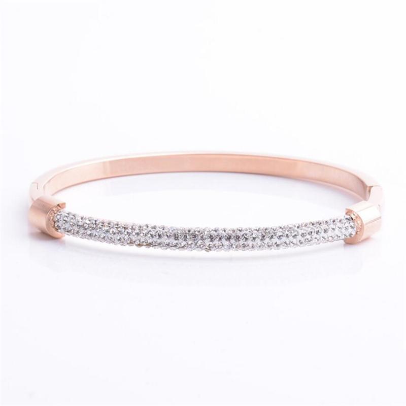 

Korean Fashion Shiny Curved Full Zircon Ladies Bracelet Tide Ins Temperament All-Match Titanium Steel Bracelet Jewelry Gift