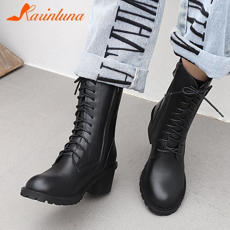 

Karin 2020 New Fashion Big Size 43 Mid Calf Boots Woman Shoes Platform Chunky Heels Comfy Warm Plush Winter Boots1, Black