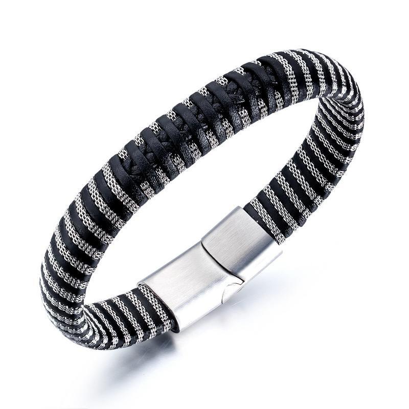

2021 Fashion Men's Leather Bracelet Steel Mesh Men and Women Bracelet Simple Stainless Steel Boy Jewelry Wholesale
