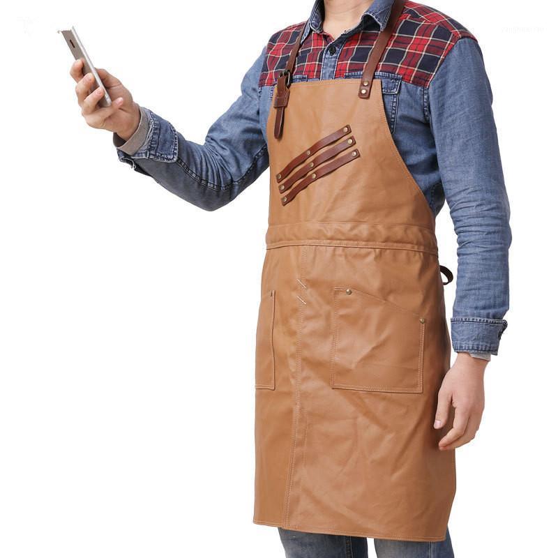 

Vintage Style Waterproof Working Aprons Wear-Resistant Canvas Carpenter Apron Multi-Pockets Oil-Proof Kitchen Cooking Apron1
