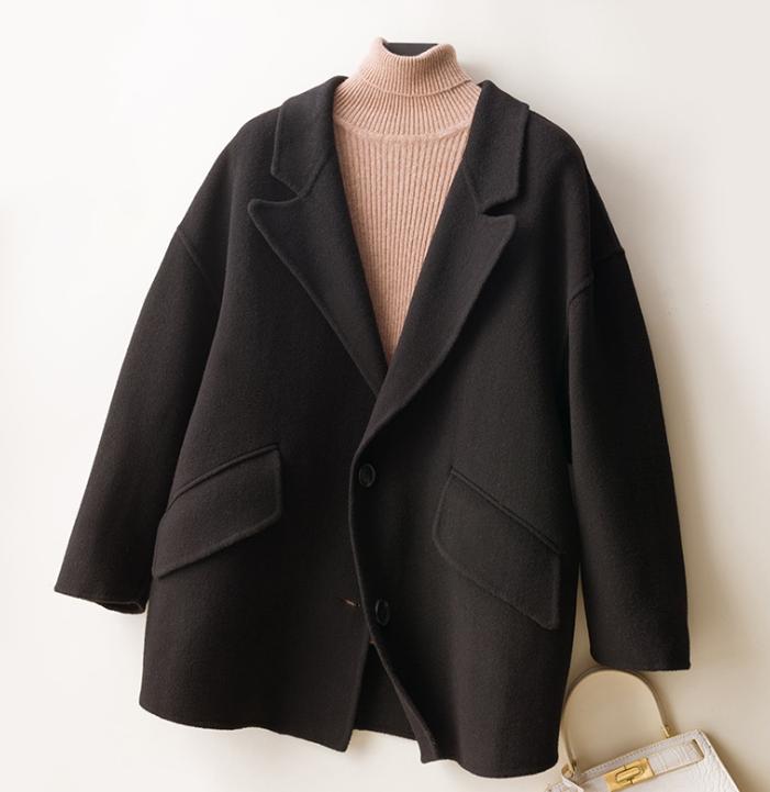 

2020 New Women' Short Suit Collar Woolen Coat, Black