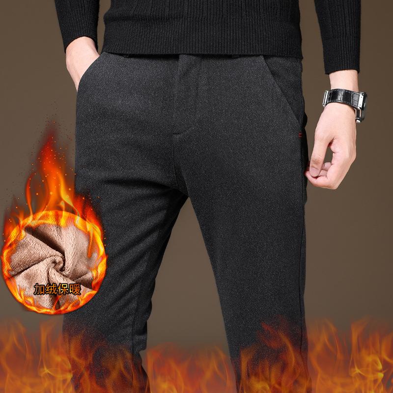 

Winter Pants Men Fleece Warm Velvet Casual Dress Pants Male Regular Slim Fit Thick Mens Classic Trousers Stretch Long Pants,320, Black fleece