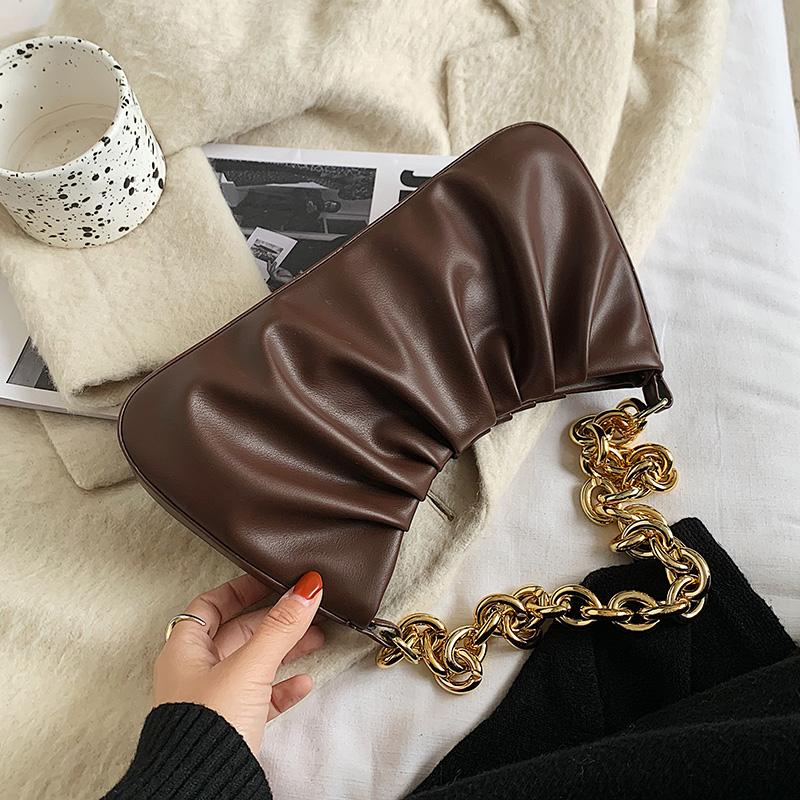 

Folds Design PU Leather Shoulder Bags for Women 2021 Winter Handbags and Purses Luxury Chain Black Red Hand Bag