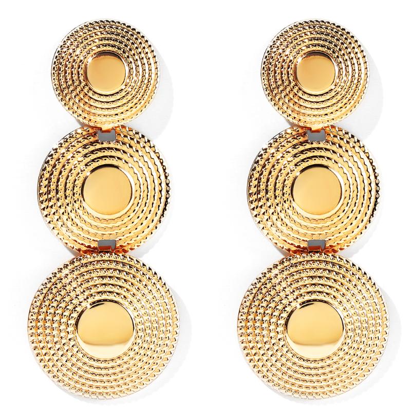

WYBU Hand Made Round Sheets Metal Drop Earring Bollywood Style Traditional Ear Jewelry Twisted and Textured Gold Finish
