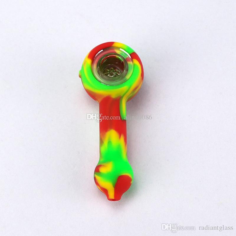 

4.2 inches silicone Mixed color glass pipe smoking pipe with multi holes bowl hand