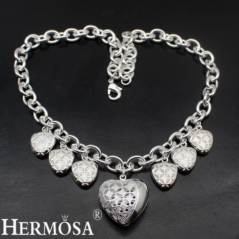 

Pendant Necklaces Big Promotion Hollow-out Heart Shape Fashion Chain Necklace 16'' Women Charm SA02 HERMOSA JEWELRY, Silver