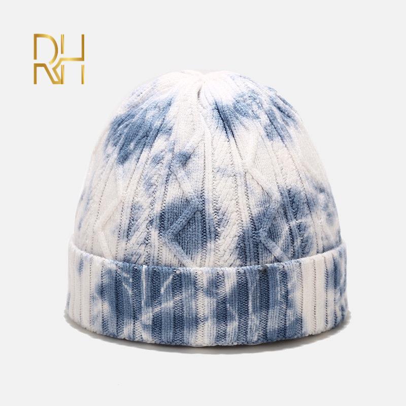 

Unisex Beanie Men Short Hat Women 2020 Winter Fisherman Beanies For Ladies tie dye Print Autumn Hip Hop Knitted Cap Skull Cap RH