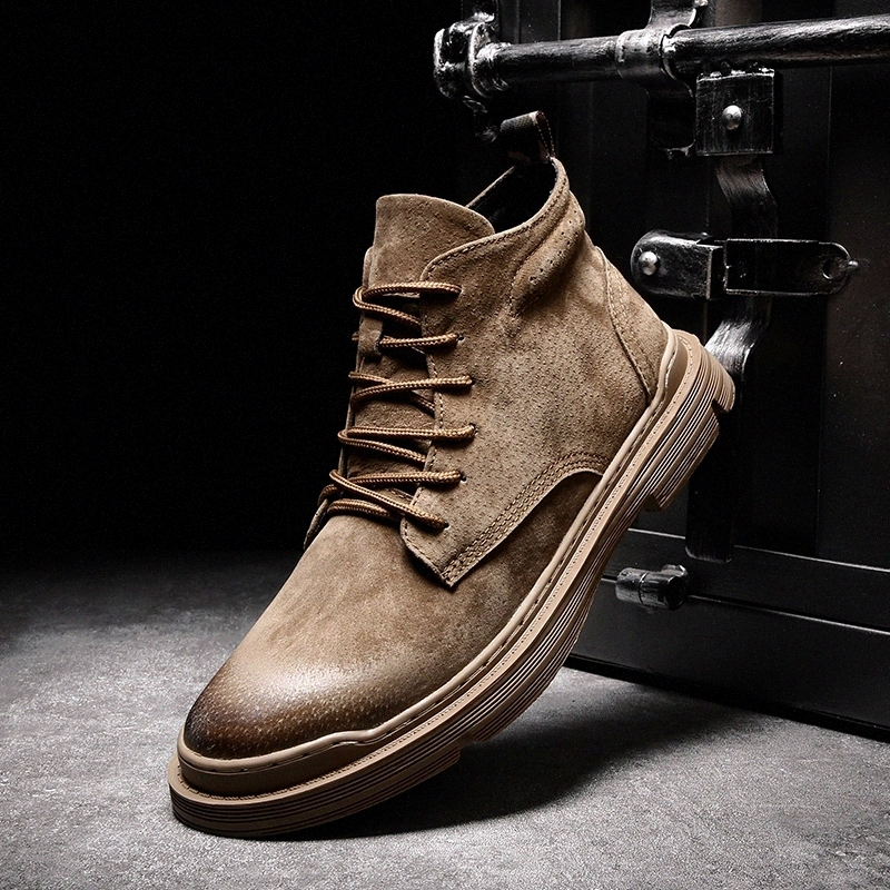 

men boots Top quality men's casual shoes cow suede leather lace up oxfords handsome comfortable spring Retro leather boots men #ig5u