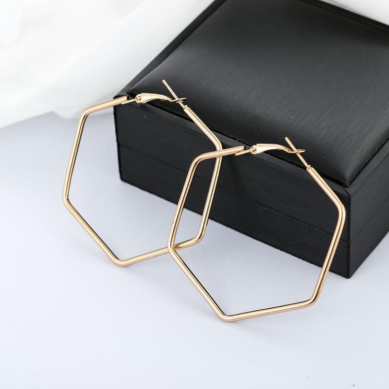 

Hoop & Huggie Alloy Geometric Shape Oversize Earrings For Women Solid Gold Tone Hexagon Square Round Circle Brincos