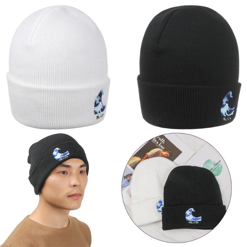

1 PC New Fashion Embroidery Harajuku Black Couple Beanies Warm Hat Men Women Winter Hip Hop Caps, White