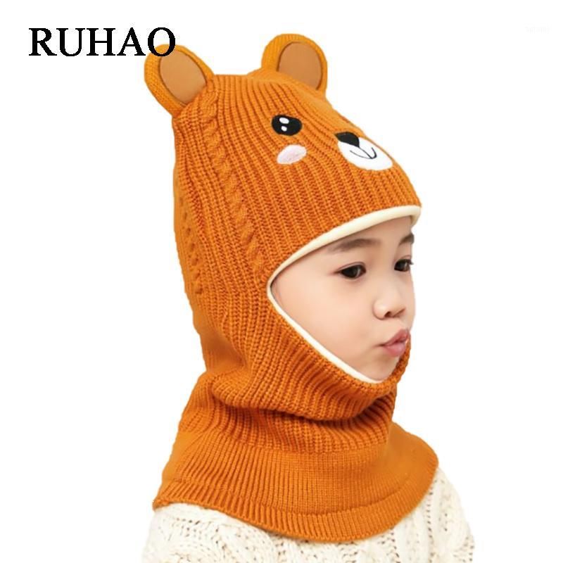 

RUHAO 2020 Hot Cap child super warm Winter balaclava wool Beanies Knitted Hat and scarf for 3-8 years old girl boy hats1, Red