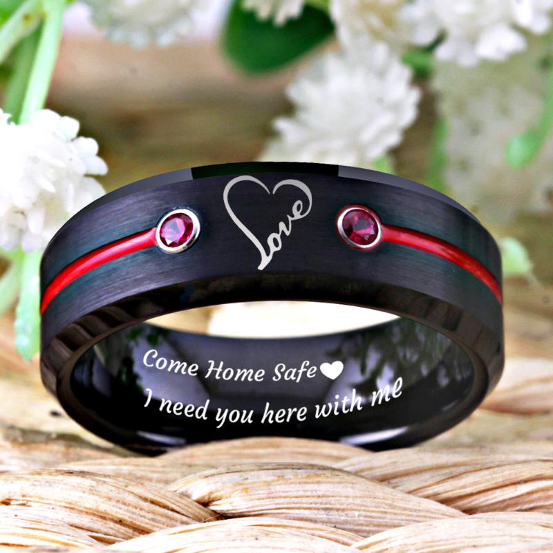 

Infinity Heart Design Love Rings For Woman Men's Black Tungsten Ring With Red Anniversary Gift Ring Drop shipping