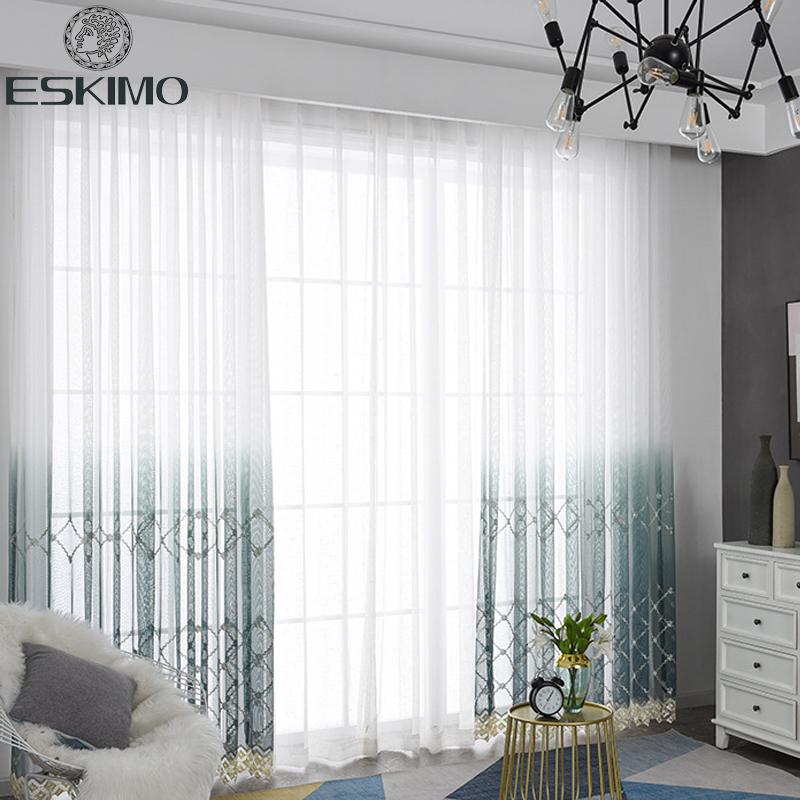 

ESKIMO High-end Luxury Tulle Curtains for Living Room Bedroom Kitchen Exquisite Workmanship Window Curtains Sheer, Blue-water spirit
