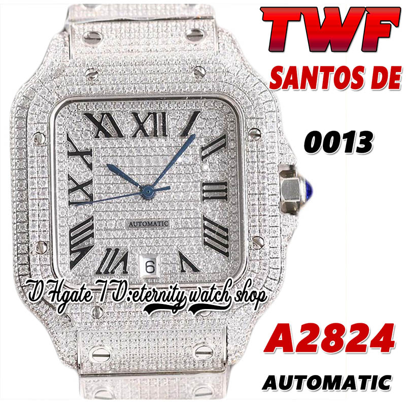 

2021 TWF SA0013 Paved Diamonds ETA A2824 Automatic Mens Watch Fully Iced Out Diamond Roman Dial 316L Stainless Bracelet Jewelry Super Edition eternity Watches, Watch waterproof production cost