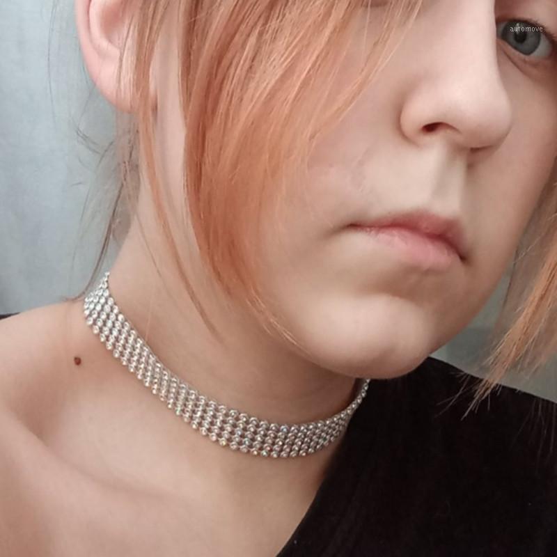 

Punk Sparkling Silver Color White Crystal Collar Chain Choker Necklace Bridal Women Wedding Party Rhinestone Neck Choker Jewelry1