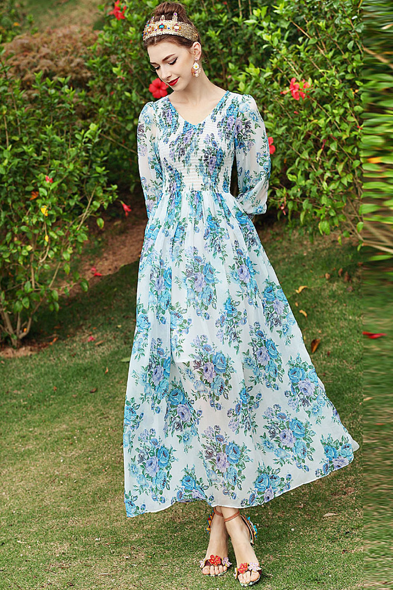 

Xf Fashion Designer Runway Summer Das Women Decorated in v Elastic Adjustment From the Copy of Flower Long Gv0o, Multiple
