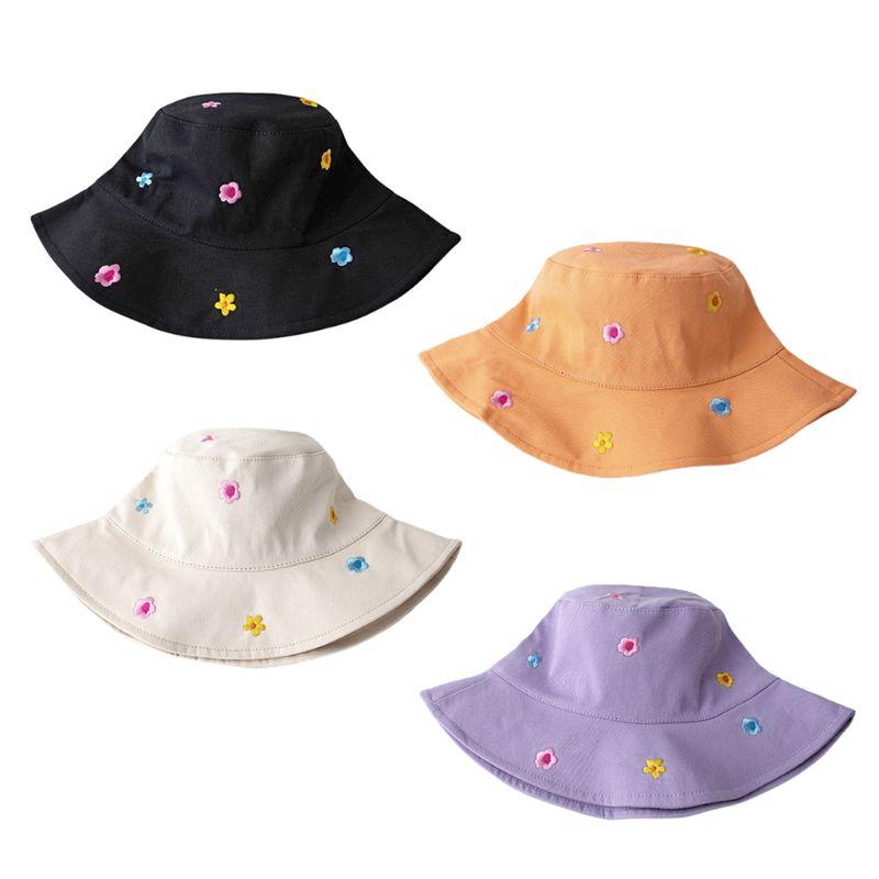 

Women Summer Cotton Bucket Hat Sweet Colorful Floral Embroidered Wide Brim Sunscreen Foldable Vacation Fisherman Cap, Orange