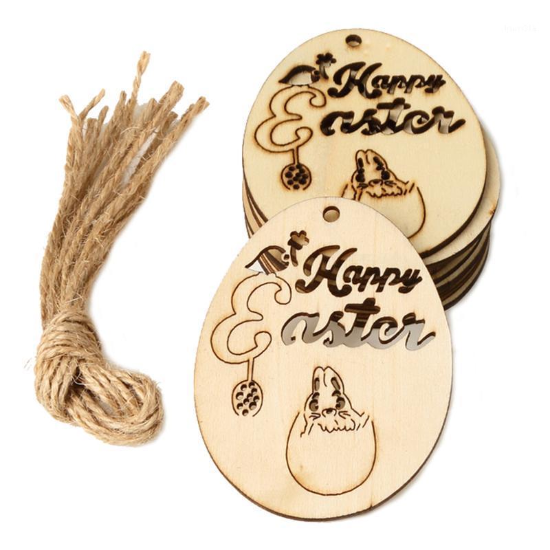 

10 Pcs Wooden Handmade Easter Pendants Ornaments Eggs Natural Craft With Rope For New Year DIY Home Party Decorations1