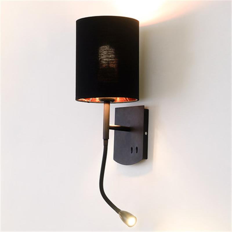 

Simple Modern Style Switch Reading LED Wall Light Fixtures Rotating Bedside Wall Lamp Fabric Shade Sconce Home Lighting