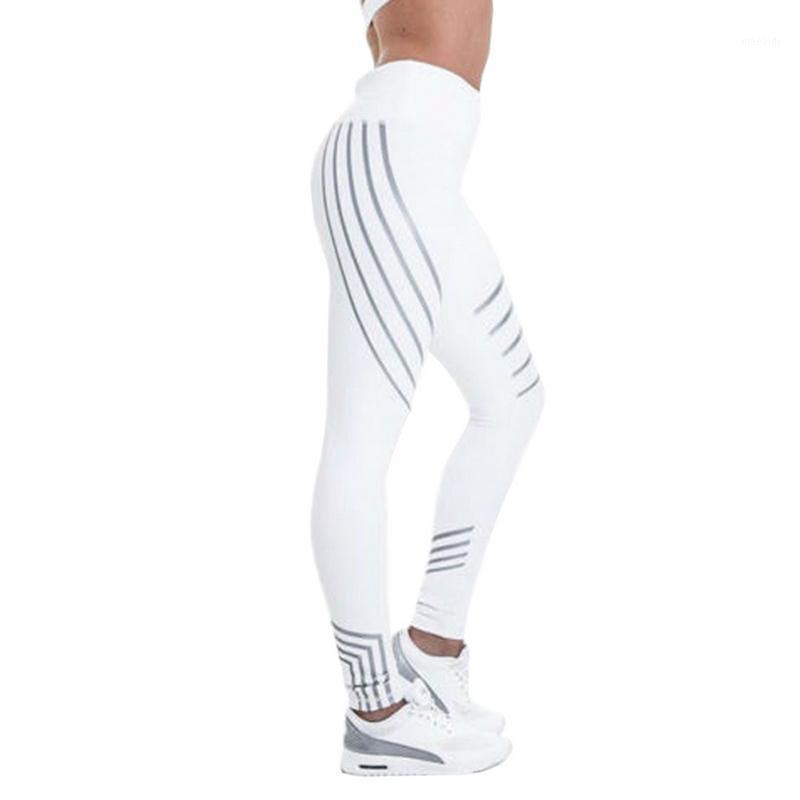 

New Women Yoga Pants White Striped Printed Leggings Female Slim Fitness Sexy Pants Running High Waist Female Elastic Trousers1