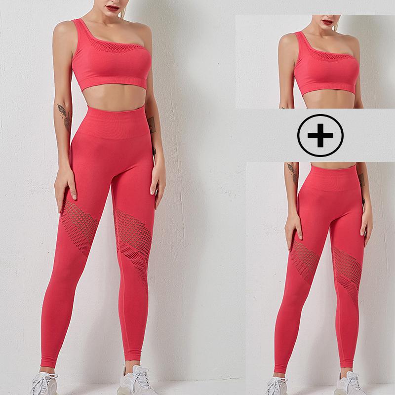 

2pcs Sexy Women Seamless Yoga Set Hollow Fitness Sportswear Woman Gym Yoga Suit New Sports Workout Set Running Clothes Bra+Pants, Black