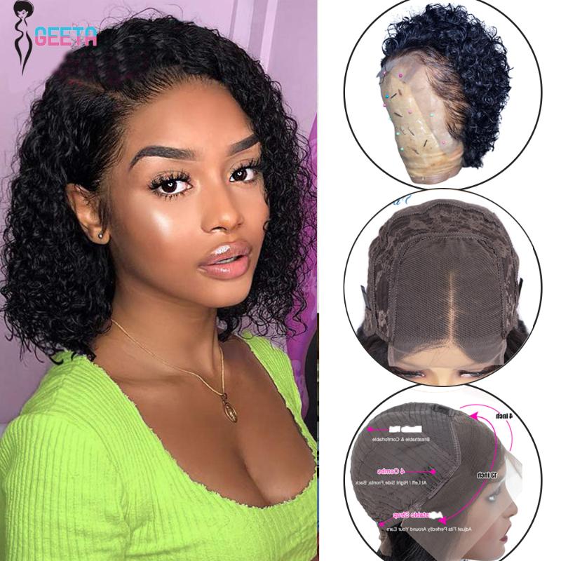 

Geeta Hair Curly Human Hair Wigs Brazilian Wig Remy Short Human Wig Pixie Cut For Black Women Curly Lace Front, 4x4 closure wig
