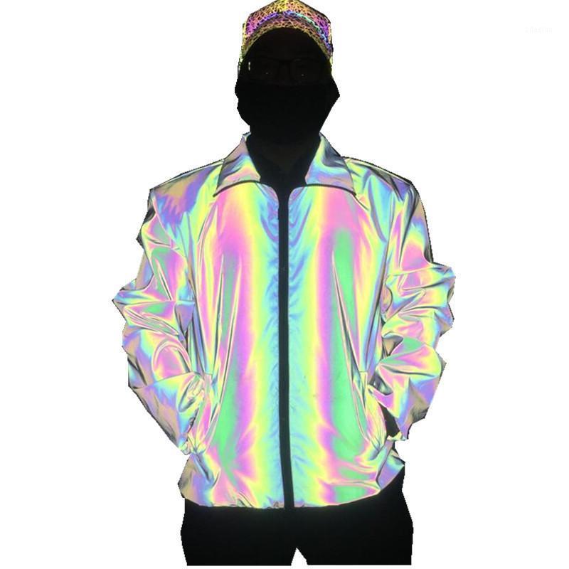 

KIOVNO Fashion Men' Reflective Jackets Coats Hip Hop Light Reflective Jackets Outwear For Male Clothing Streetwear1, Black