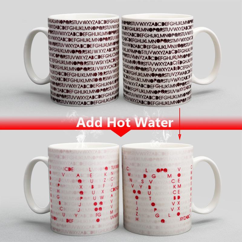 

New 350mL Creative Love Code Magic Mug I LOVE YOU Temperature Changing Cup Heat Sensitive Cup Coffee Milk Mug Novelty Gifts, Love code mug