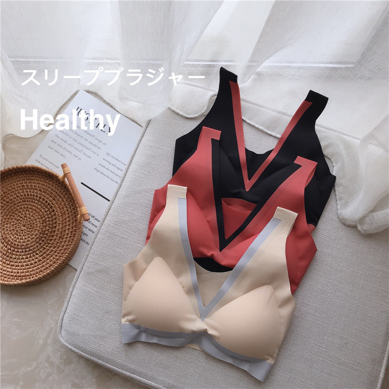 

Oxygen Latex Comfortable Seamless Bra Korean-Style Mixed Colors Deep-V-Sports Sleep /30, Black