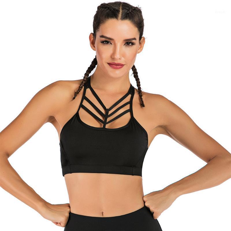 

Women Beautiful Sexy Back Sports Bra Front Hollow Out Neck Fitness Running Yoga Bra Breathable Quick Dry Push Up Gathering1, Black
