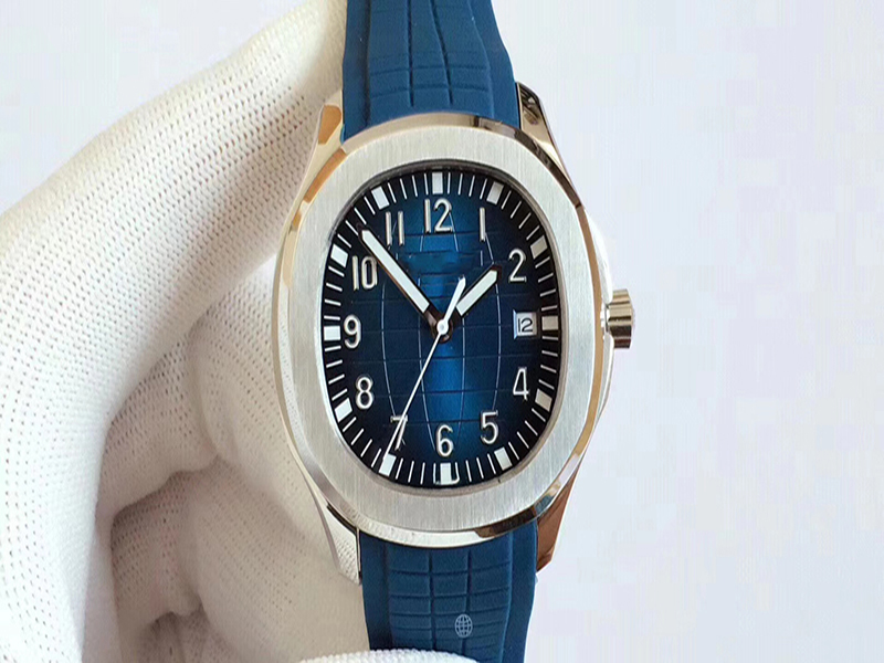 

New Style Automatic Movement Glass Back Popular Men Watch Blue Face Sapphire Crystal Sweatband Rubber Band Watch, Slivery;brown