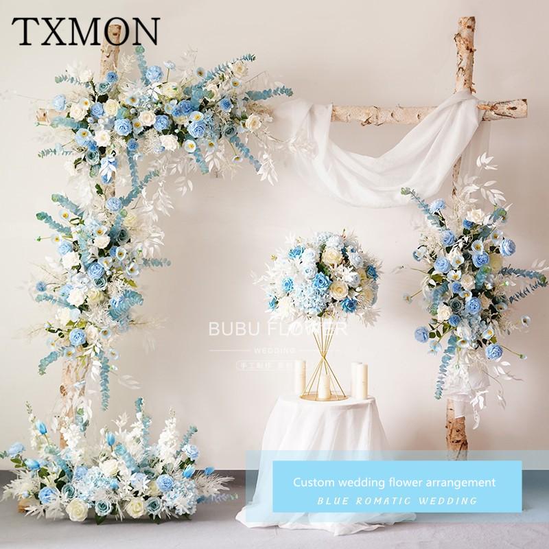 

Wedding arrangement decorative flower row road arch door set floral wedding stage background blue simulation flower arrangement