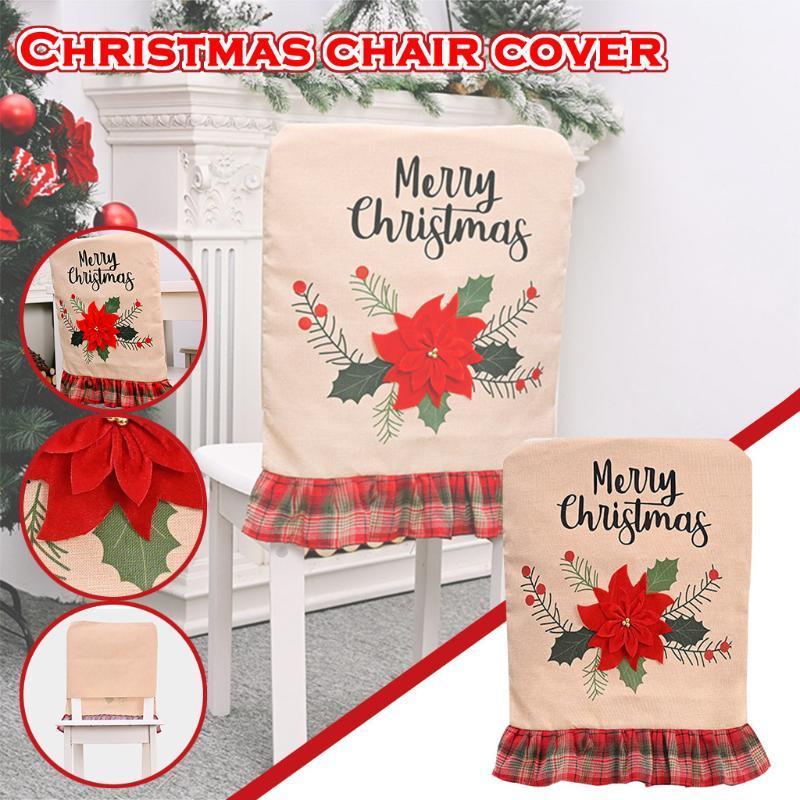 

40# Christmas Decoration Big Red Flower Burlaps Chair Cover Stool Set christmas Cover home decoration navidad Droshipping1