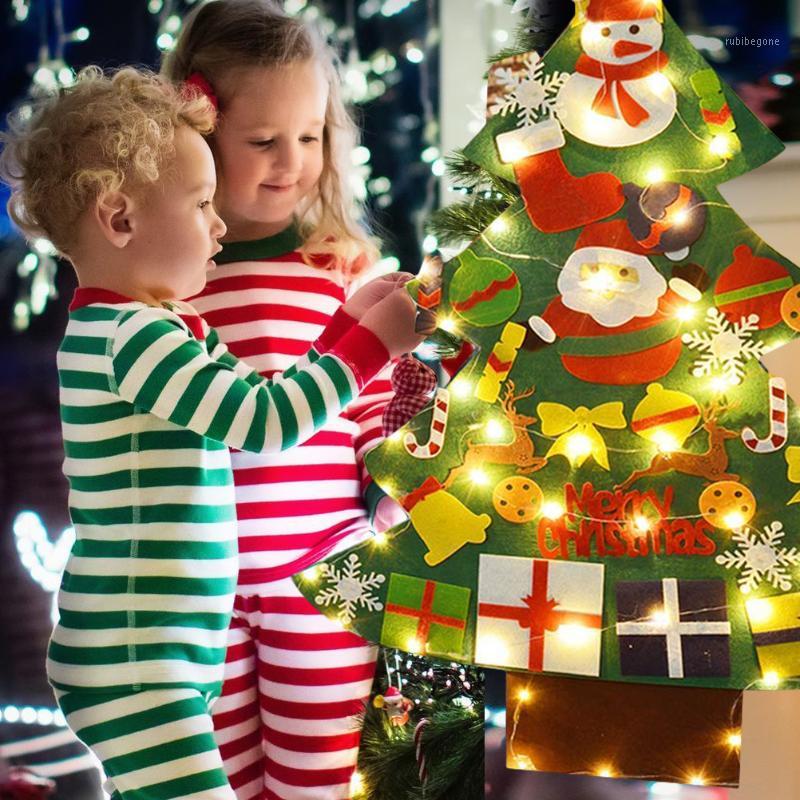 

Felt Christmas Tree New Year Gifts Kids Toys Artificial Tree With LED String Light Hanging Ornaments Christmas Decor For Home1