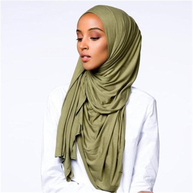 

Scarves Fashion Plain Cotton Jersey Hijabs Elastic Scarf Shawl Solid Color Long Women Muslim Headband Turban 170*60cm