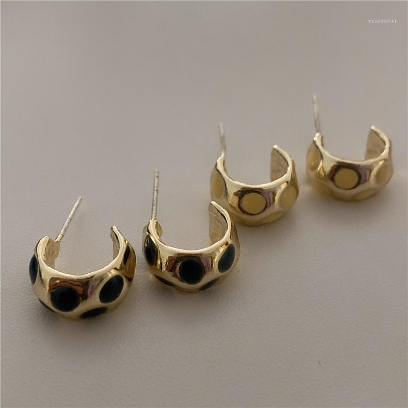 

Korean Retro Wave Dot C-shaped Hoop Earrings Drip Glaze Yellow Black Irregular Metal Strange For Women Fashion Jewelry Wholesale1