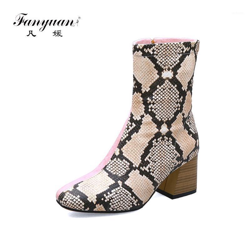 

Fanyuan plus size 34-48 fashion laides ankle boots square toe autumn winter boots mixed colors high heels shoes women 20211, Black