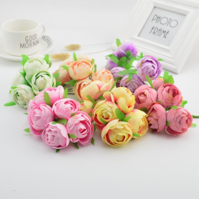 

6pcs 4cm silk handmade bud artificial bouquet wedding home decoration DIY wreath gift clip art craft fake flower1, Blue