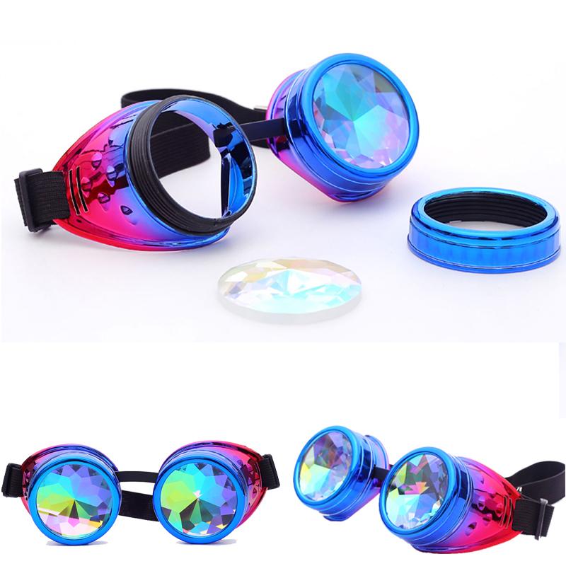 

C.F.GOGGLE Kaleidoscope Colorful Steampunk Goggles Round Glasses Mirror Women's Glasses Eyewear Artificial Diamond Lens