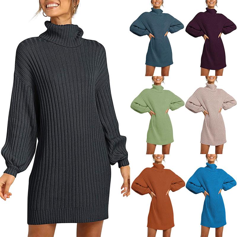

Korean Fashion Women Winter Autumn Casual Stripe Jumper Turtleneck Sweater Dress Pullover New Sexy Winter Cloth Ladies Sweaters, Bk