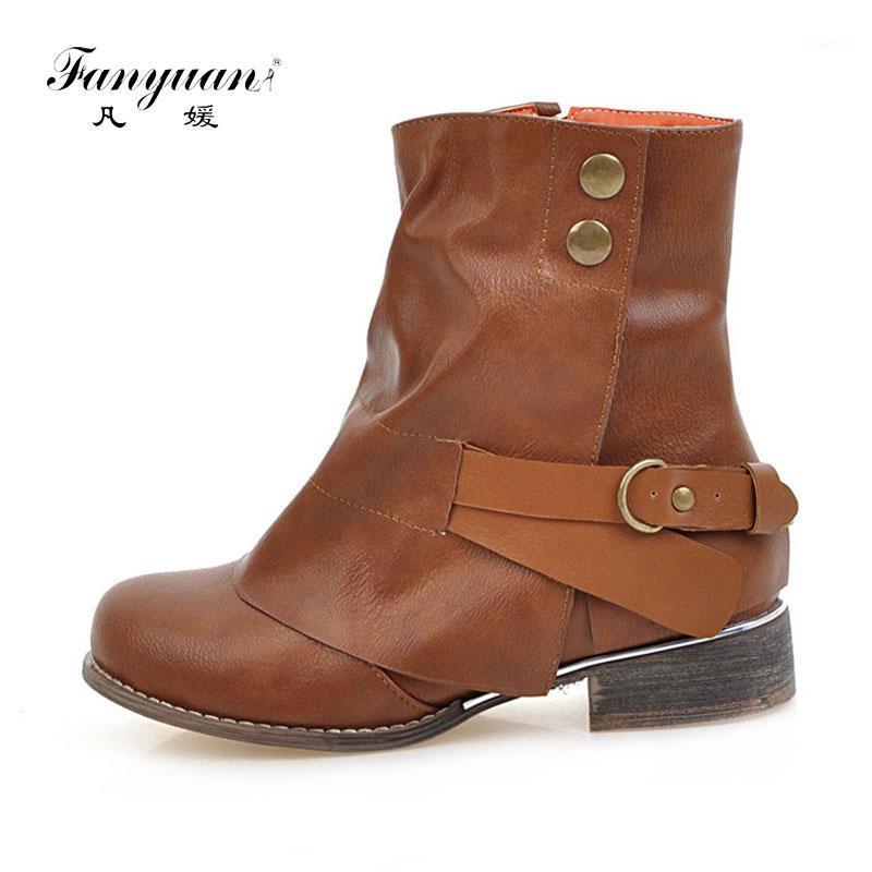 

Booties woman thick heels belt buckle women's winter boots round head female shoes rivet rhinestone Western Boots Women Shoes1, Black