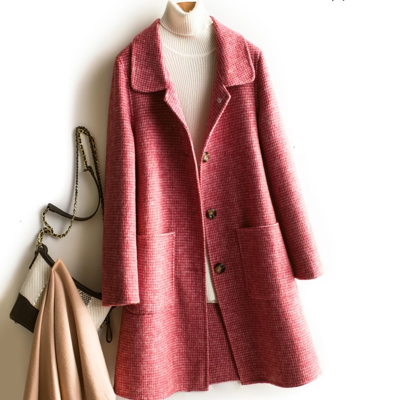 

2021 New Women' Fashions Double Chess Face Cashmere Blazer Single Collar One Autumn Rolled Wool Jacket A51 EIK0, Mig