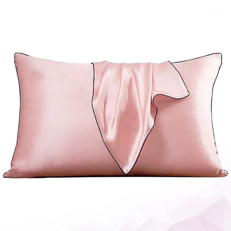 

2Pc Silk Pillow Case Ice Silk Soft Mulberry Pillowcase Cover Square Pillow Cover Plain Color Home (Pink)1